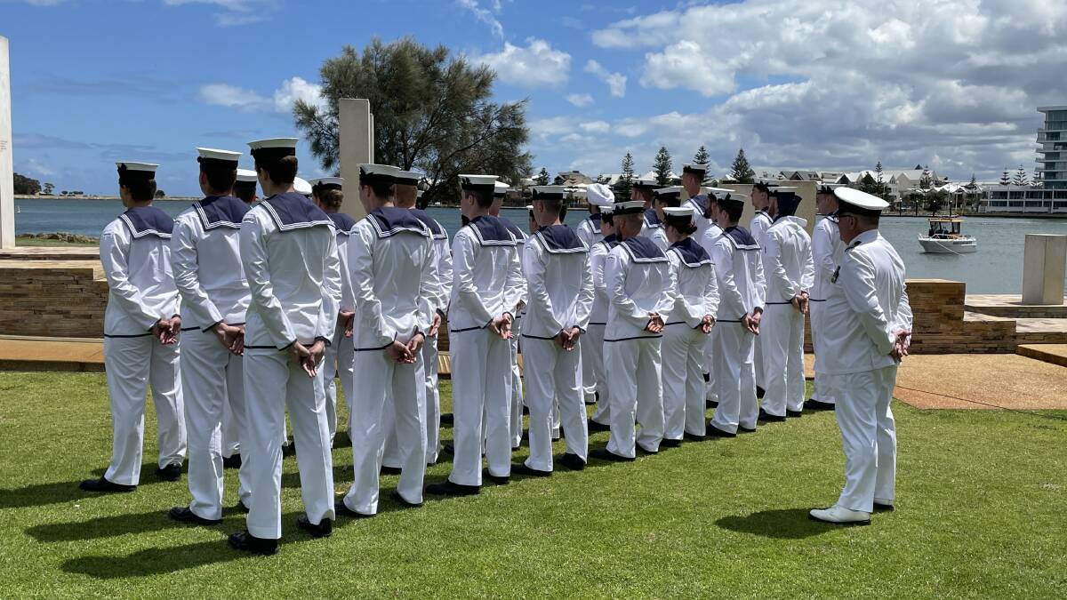 Royal Australian Navy personnel stand guard at the Mandurah Remembrance Day service.