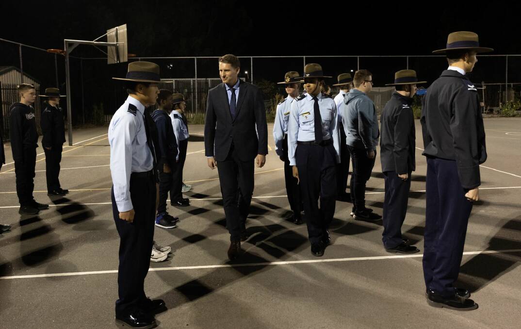 Assistant Minister for Defence and Canning MP Andrew Hastie with 707 Squadron, Australian Air Force Cadets at Coodanup College. Picture: Supplied.