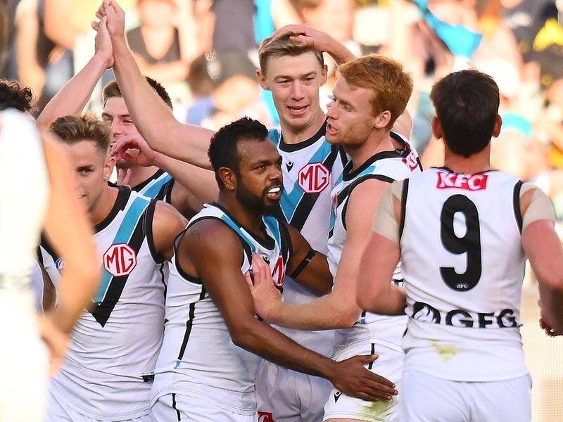 Todd Marshall kicked five goals for Port Adelaide in a convincing win over North Melbourne. (Morgan Hancock/AAP PHOTOS)