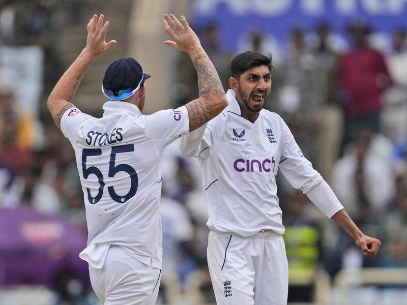 England's Shoaib Bashir (right) has taken four wickets against India in the fourth Test in Ranchi. (AP PHOTO)
